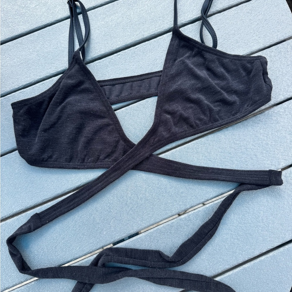 Reef Black terry cloth Triangle Bikini Top with Adjustable Straps size Large